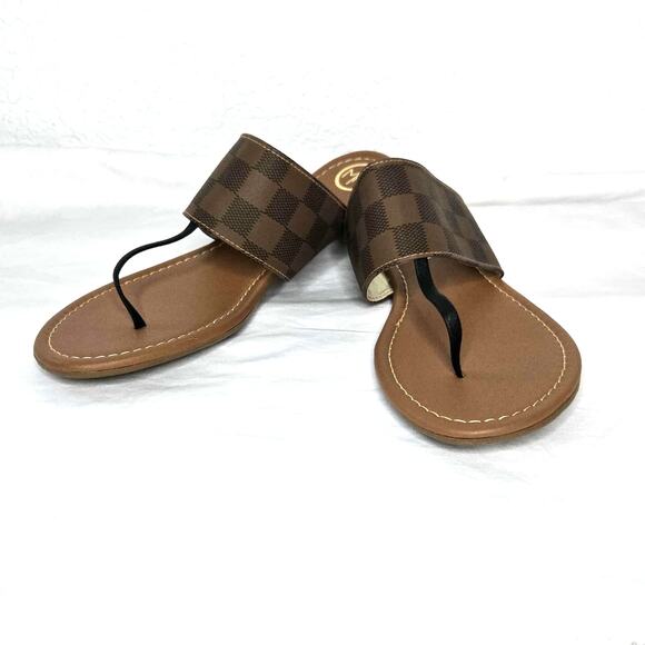 MKS Chess Brown Linda 49 Thong Sandals Size 10 NIB Checkered - Picture 1 of 6